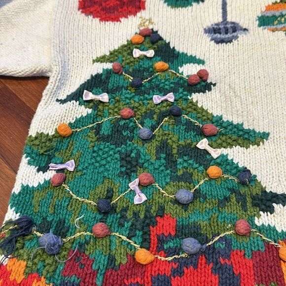 Vintage Ugly Christmas Sweater 3D Tree & Candles Crystal Kobe MEDIUM - Picture 2 of 9